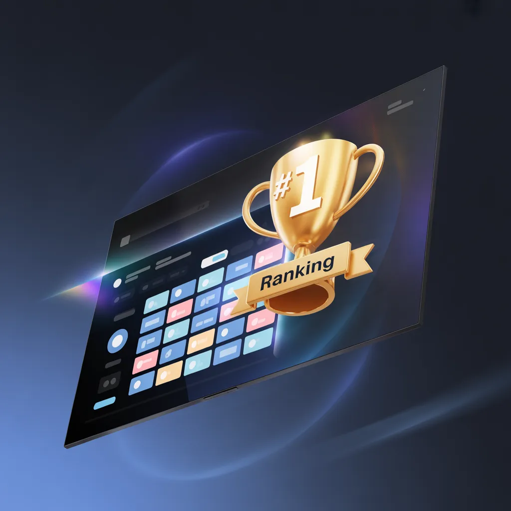 Ranking #1 das melhores plataformas IPTV 2026 - Trofeu dourado com interface de streaming